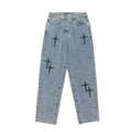 Washed Cross Design Baggy Jeans